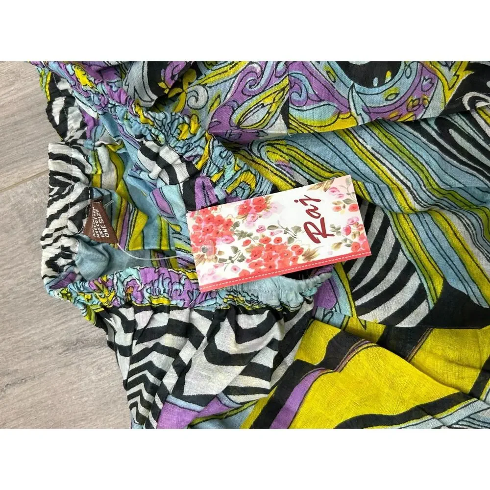 Raj Womens Multicolor Printed Elastic Waist Tiered Midi Skirt‎ Boho One Size NWT